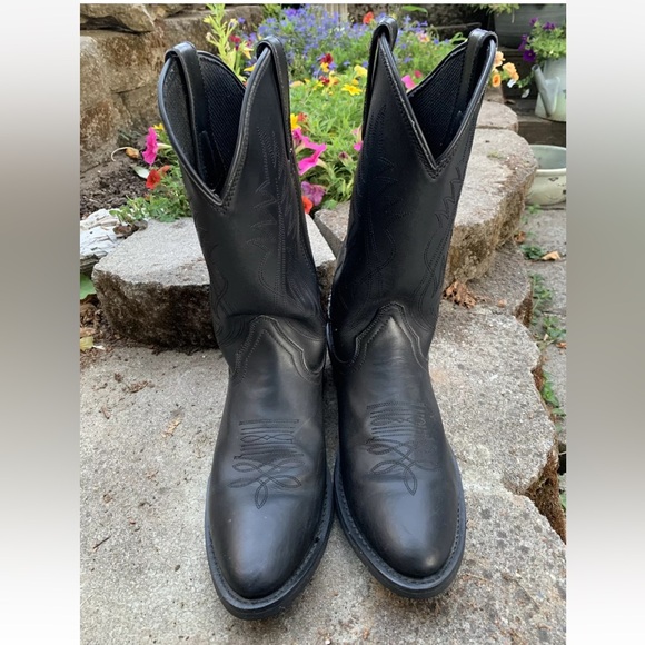 Justin Basic Leather Boots Mens Size 13D Style #JB1104 Black Cowboy Western Work - Picture 6 of 12